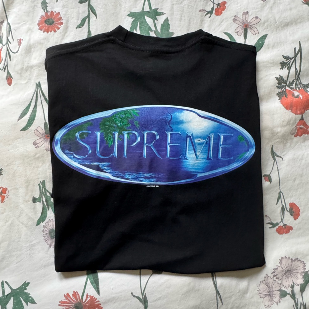 Supreme Black Tee with Ocean Blue Logo